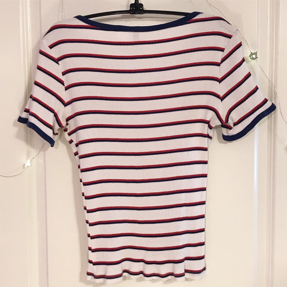 Divided Red Blue and White Ribbed Tee - Picture 2 of 3